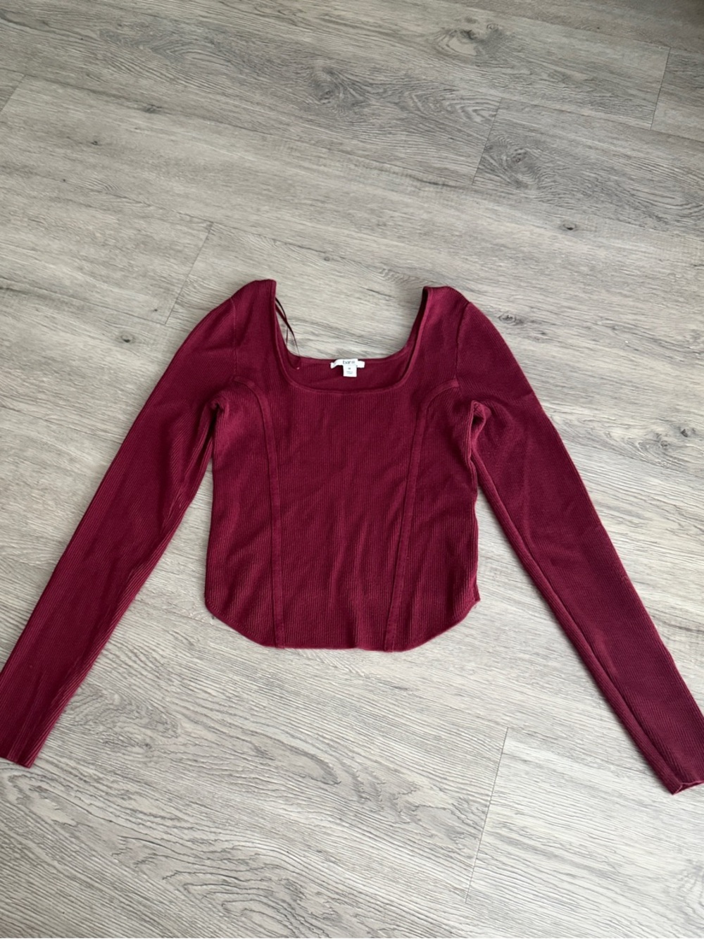 Bar III Burgundy Ribbed Long Sleeve Crop Top